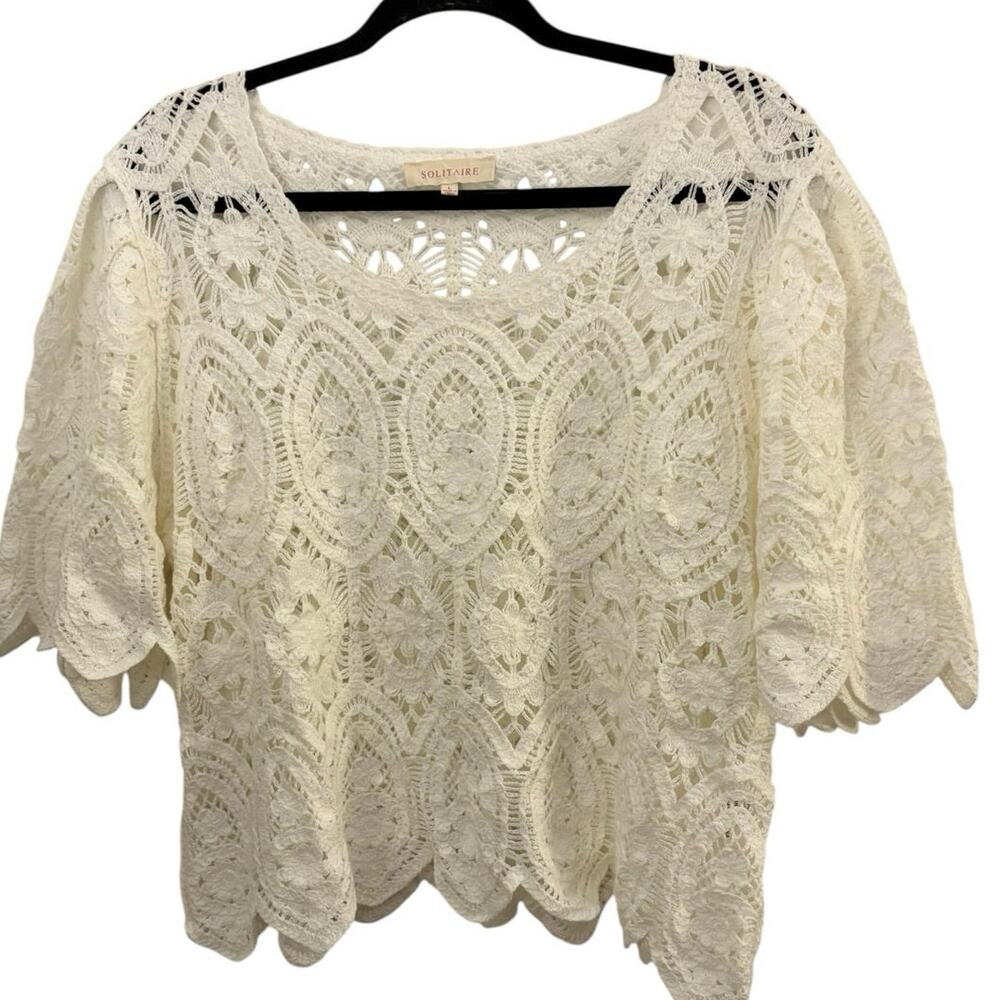 Solitaire Cropped Crotchet Top Blouse L Romantic Fairy Cotton Blend Cottage